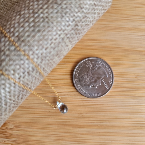 Swiss Blue Topaz Necklace Minimalist Crystal Gemstone December Birthstone - Picture 4 of 8